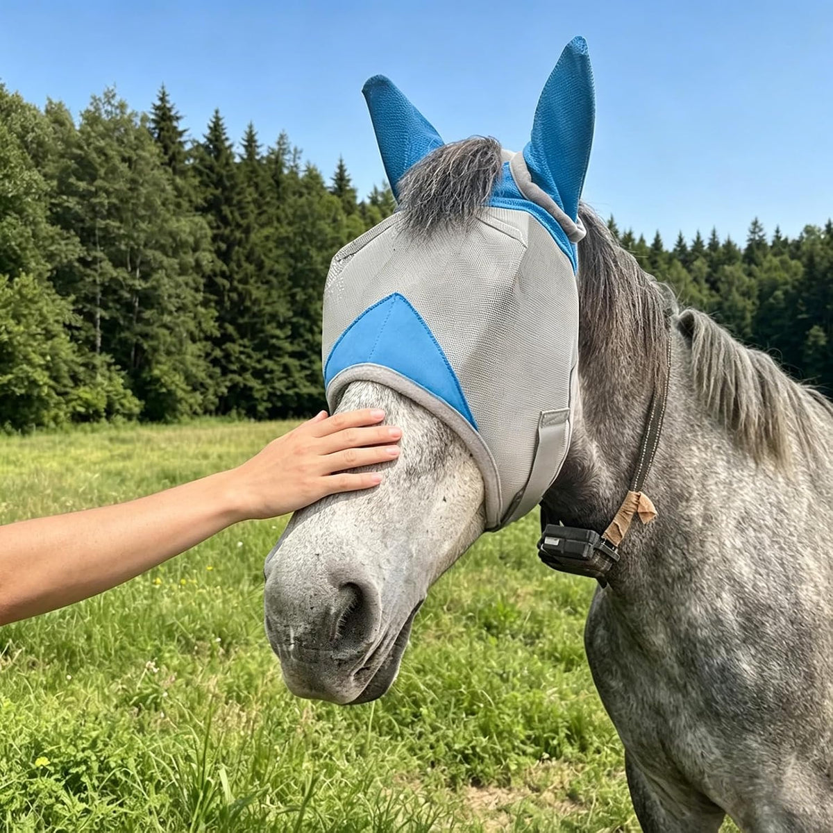 Horse Fly Mask with Ears, Breathable UV Protection Mesh, Large Eye Space No Rubbing, Soft Fleece Trim, Adjustable
