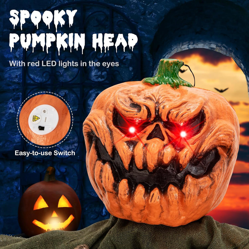 8.2 FT Hanging Pumpkin Ghost, Light-up Scary Prop for Haunted House with Red Glowing Eyes & Bendable Arms, Hanging