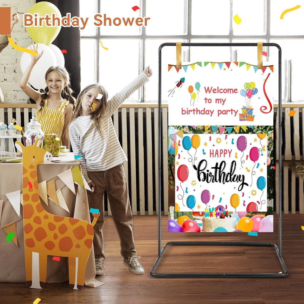 Wedding Welcome Sign Heavy Duty Black Easel Stand With 4 Leather Strap | 68”x31”x 20” Welcome to Our Wedding Sign