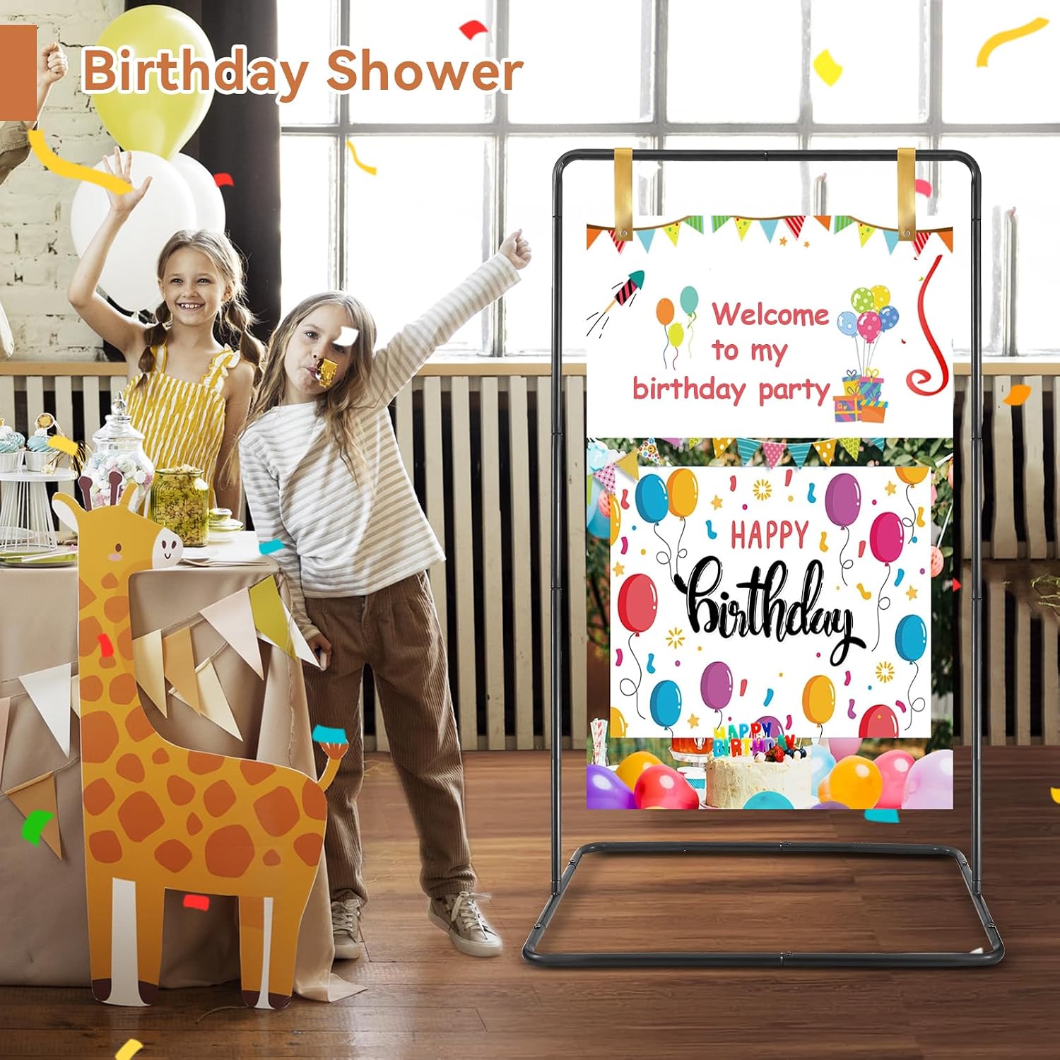 Wedding Welcome Sign Heavy Duty Black Easel Stand With 4 Leather Strap | 68”x31”x 20” Welcome to Our Wedding Sign