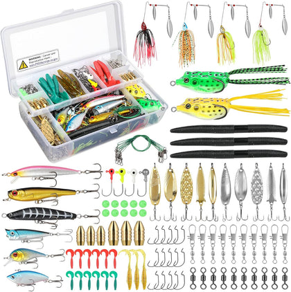 Fishing Lures, All-in-One Fishing Tackle Box with Tackle Included, Fishing Gear Lure Bait Accessories Kit for