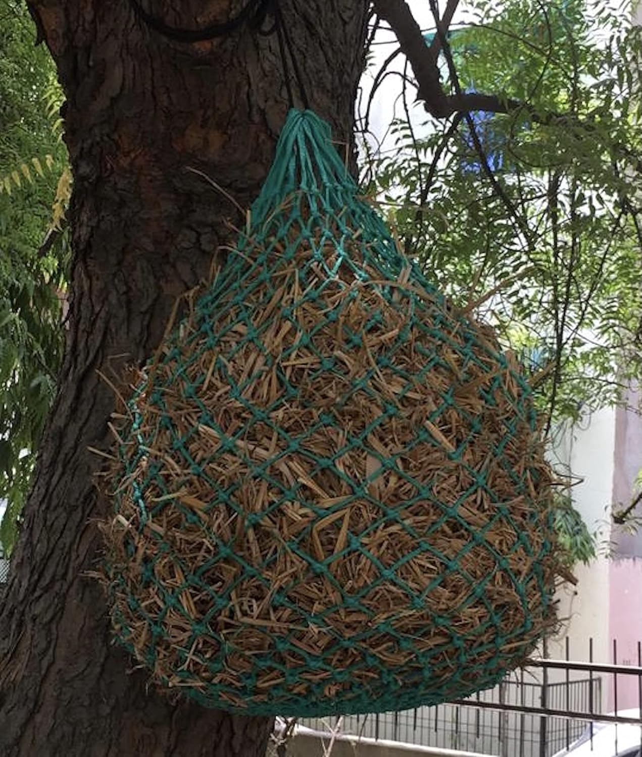2 Pcs 1.25”x1.25” Holes Ultra Slow Feed 40” Very Sturdy Hay Net with Bottom Ring for Goat, Sheep and Livestock
