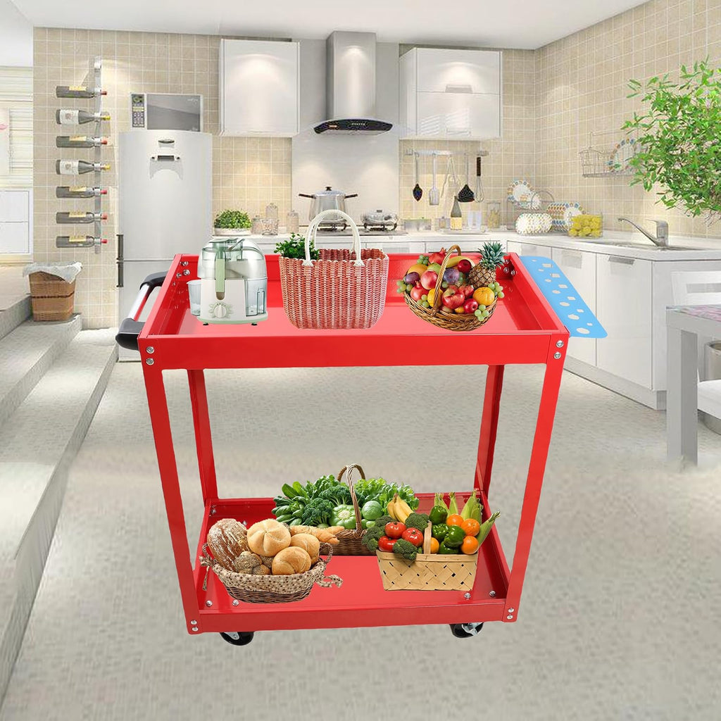Heavy Duty Tool Cart on Wheels, 400 LBS Capacity Steel Utility Cart with Lockable Casters, Two-Layer Rolling Service