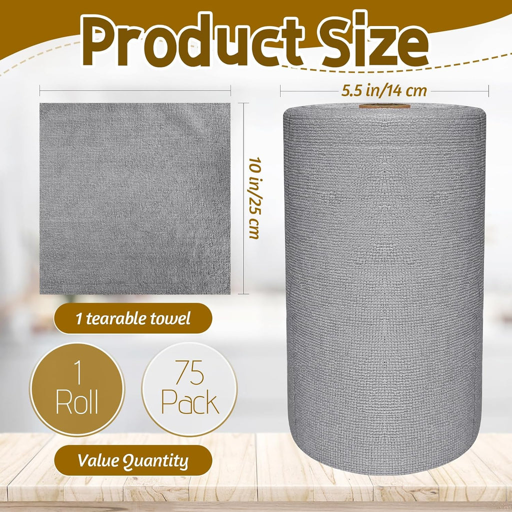 75 Pack Microfiber Cleaning Cloth Roll,Reusable Tear Away Towels,Washable Ultra Absorbent Cleaning Rags for