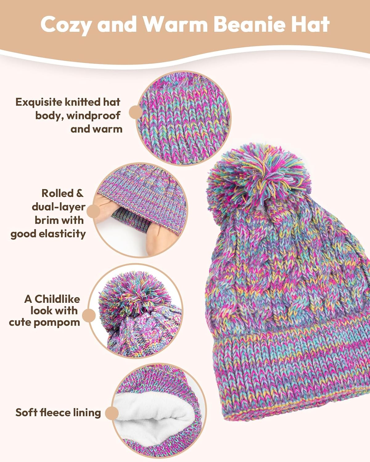 Kids Winter Hat Gloves Scarf Set, Toddler Children Girls Boys Beanie Hat Knitted Mittens & Neck Gaiter Warmer for