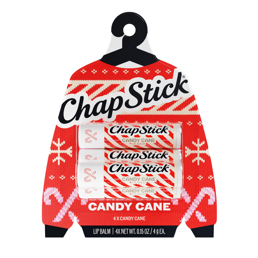 Candy Cane Flavored Lip Balm Sticks, Holiday Gift Set, 4-Pack