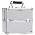Makeup Train Case Makeup Organizer Box Portable Cosmetic Travel Case with Lock 4 Trays Aluminum Hard Vanity Box Make