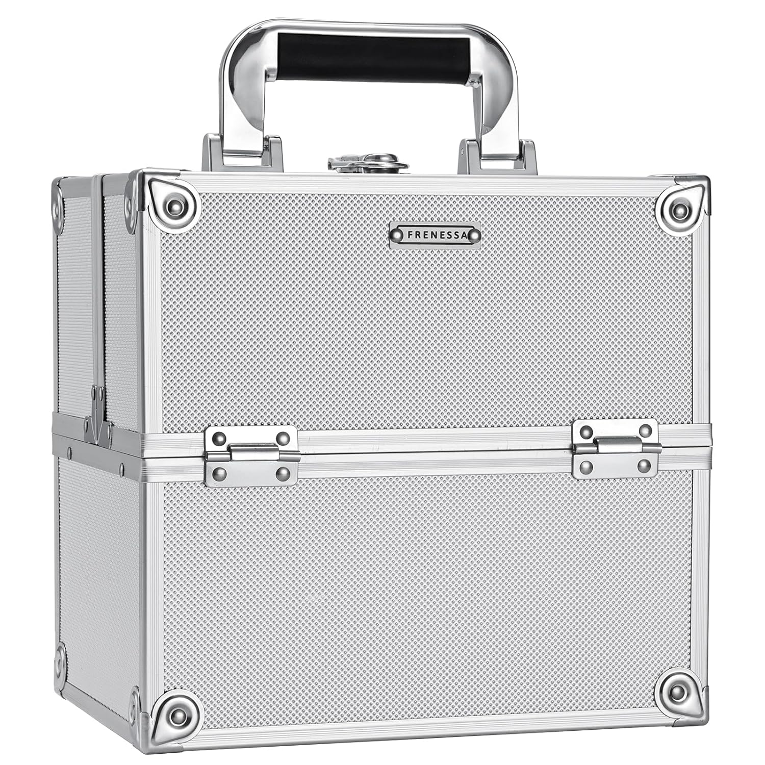 Makeup Train Case Makeup Organizer Box Portable Cosmetic Travel Case with Lock 4 Trays Aluminum Hard Vanity Box Make
