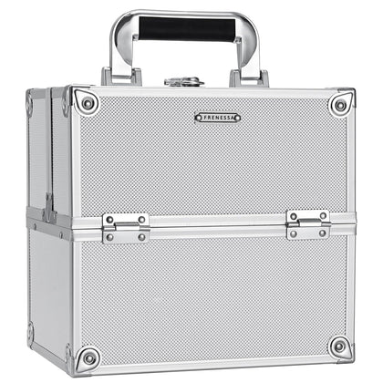 Makeup Train Case Makeup Organizer Box Portable Cosmetic Travel Case with Lock 4 Trays Aluminum Hard Vanity Box Make