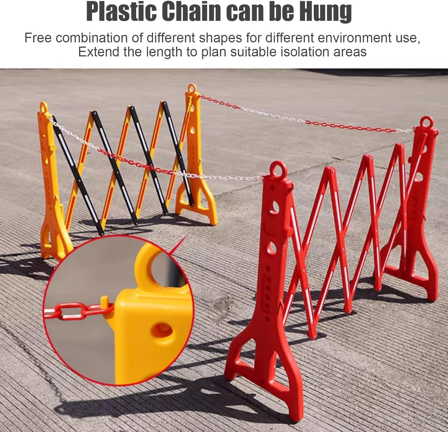 Plastic Folding Safety Barricade, 8.2 Ft Width Expandable Mobile Barrier Gate/Water Filled Traffic Fence with