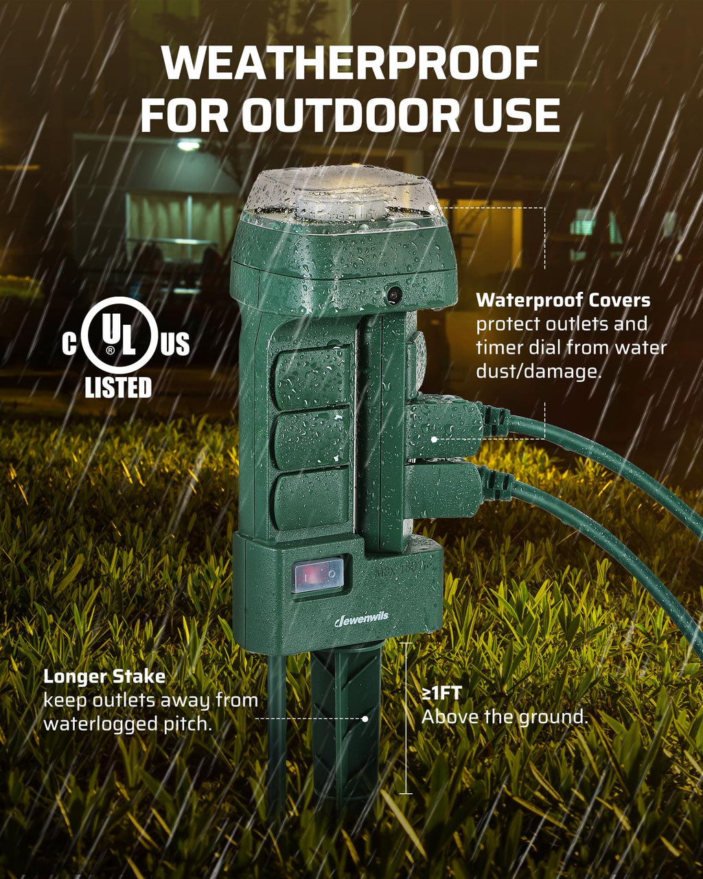 Outdoor Power Stake Timer, Mechanical Strip Timer with 6ft Cord