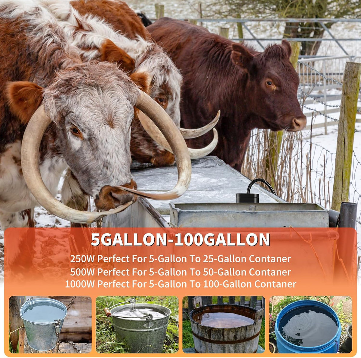 250W Utility De-Icer Submergible Cast Aluminum Chicken Water Heater for Livestock Tank Heater Bird Bath Heater in Winter