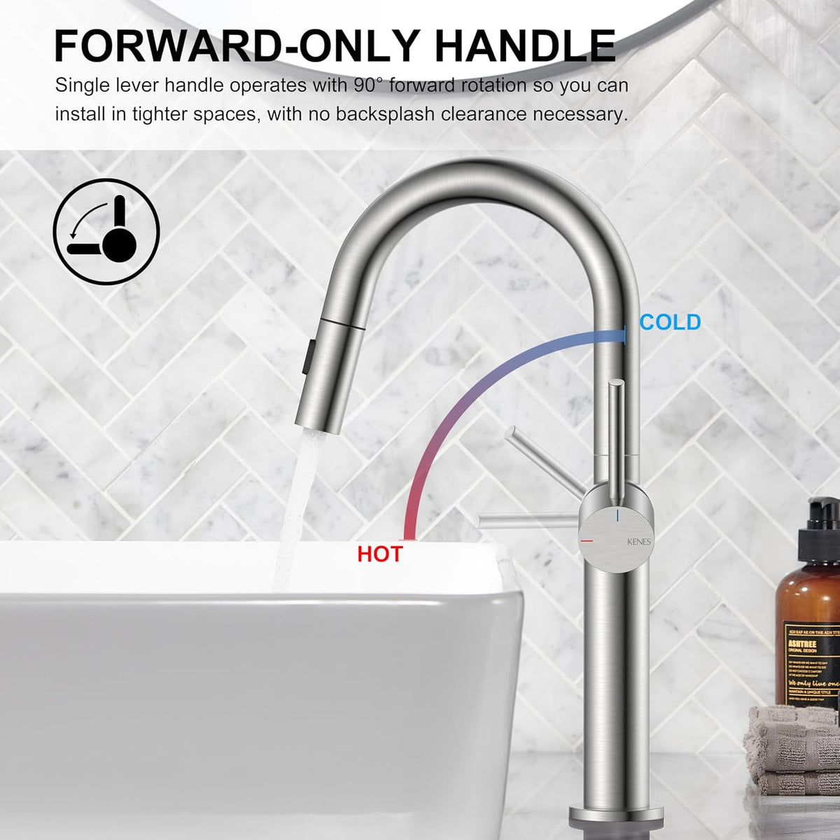Pull Down Bathroom Faucet 1 Handle, Brushed Nickel Vessel Sink Faucet