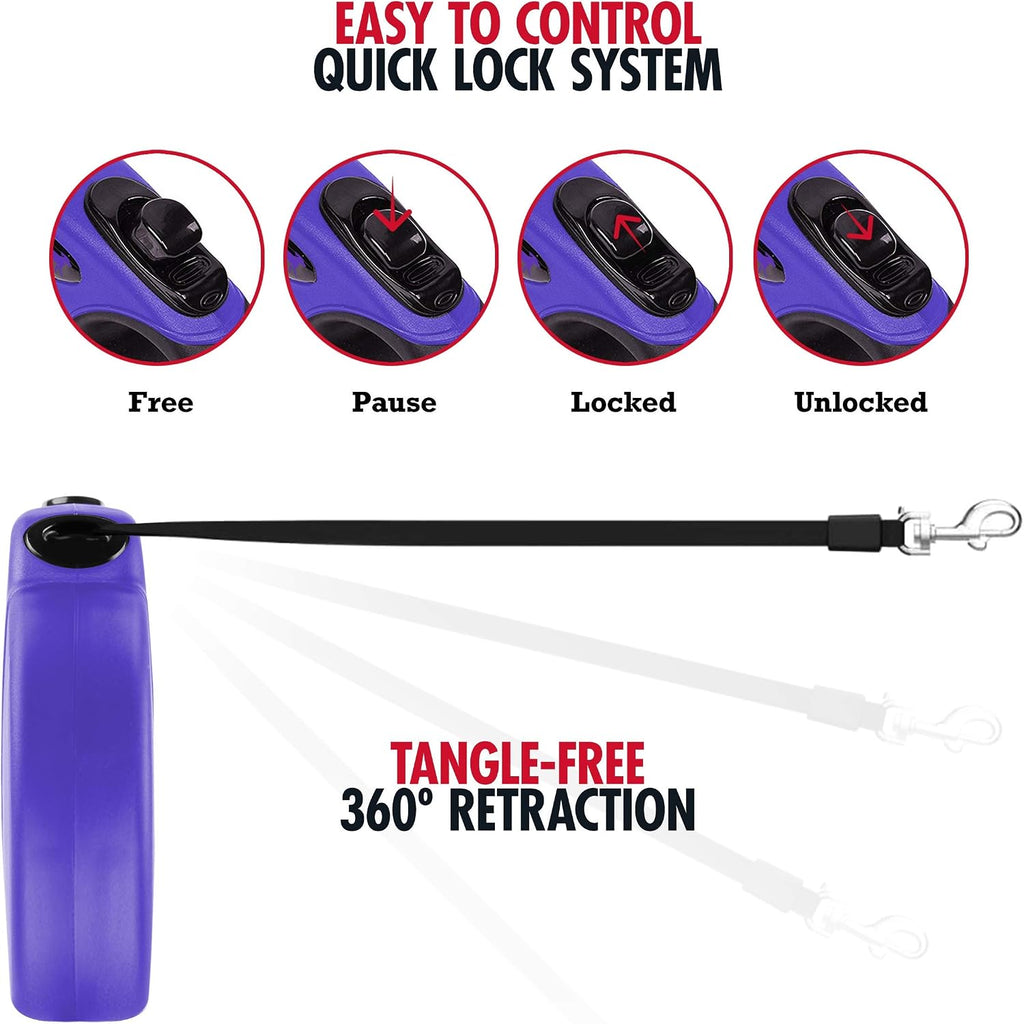 Heavy Duty Retractable Dog Leash | 16 ft Dog Leash with Reflective Stitching for Nighttime Safety | One Button Lock