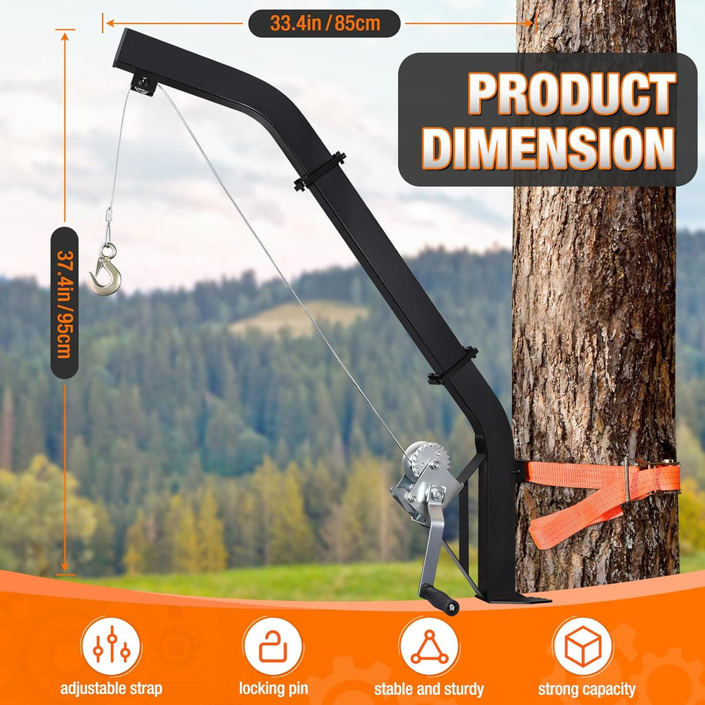 Tree Mounted Deer Hoist, 500LBS Hunting Game Hoist with Winch and Ratchet Strap, 23FT Steel Cable Heavy Duty Deer