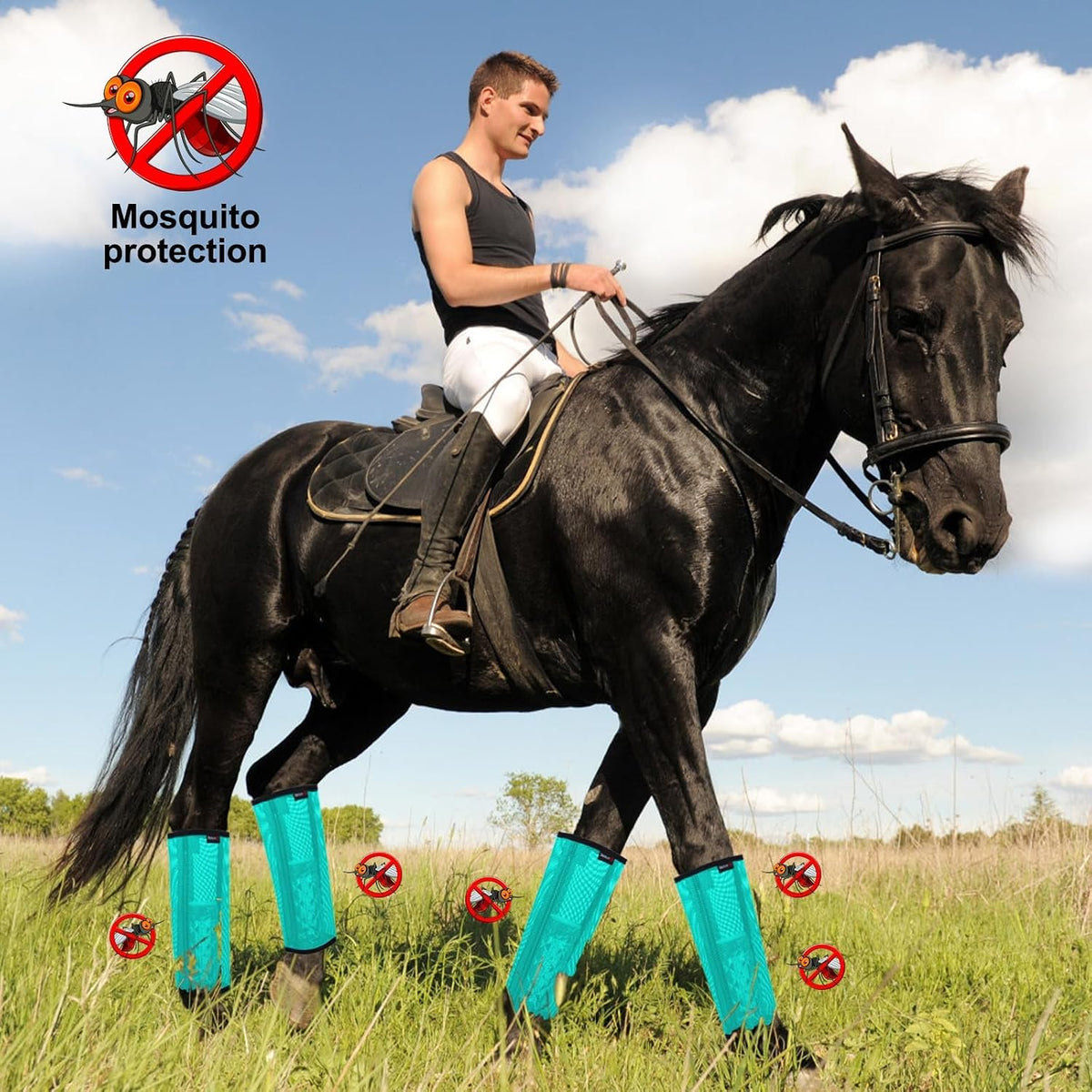 Horse Fly Boots, Breathable Mesh Protection Set of 4, Comfortable Horse Leggings, Breathable Mesh Design, Equine