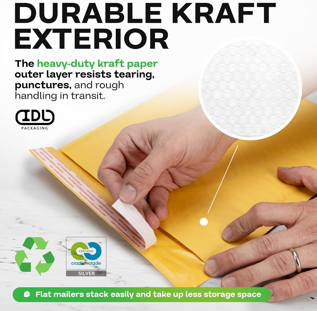 Kraft Bubble Mailers 9.5" x 14.5", Pack of 30 - USA-Made Heavy-Duty Padded Envelopes for Retail Shipping - Large