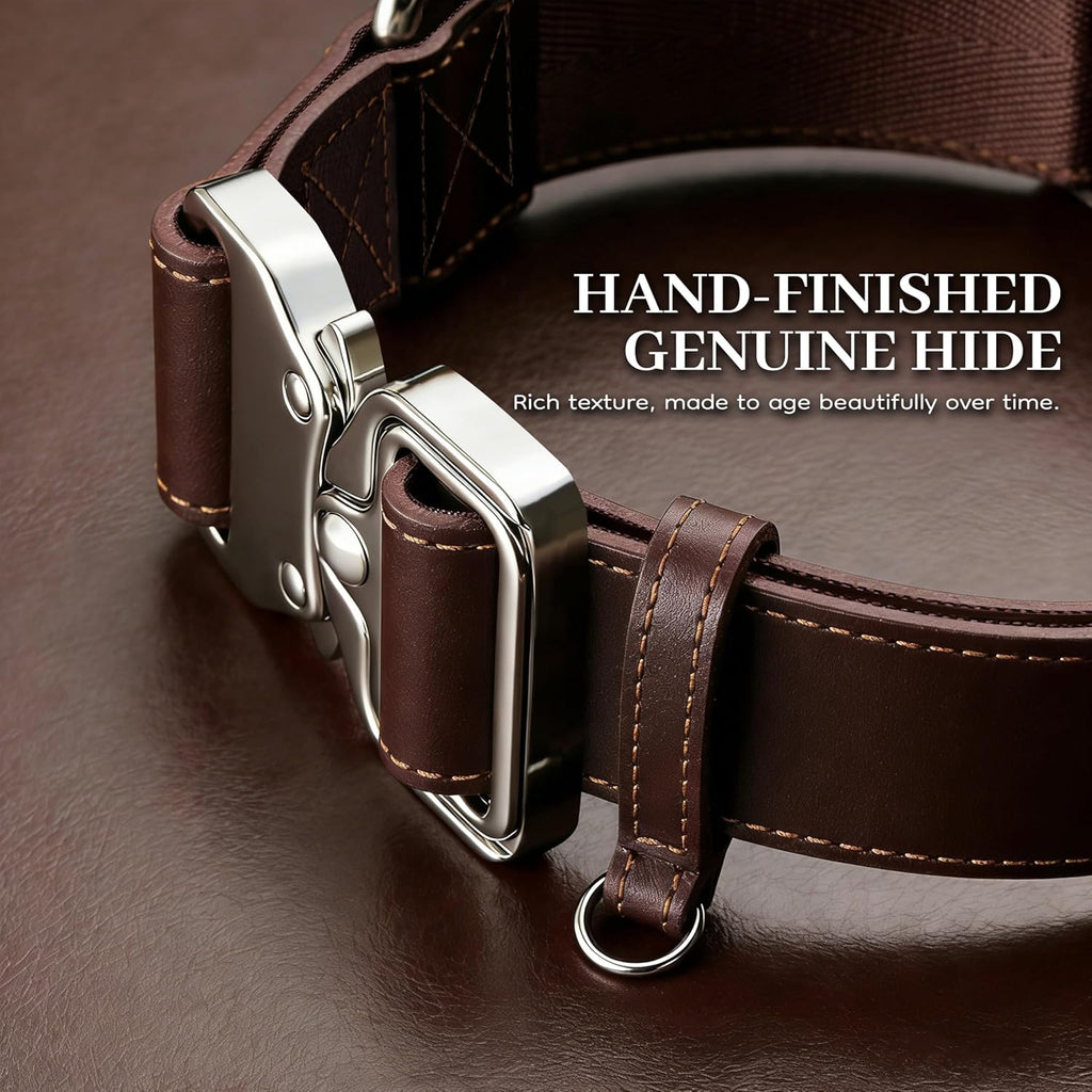 Leather Dog Collar 1.5in Wide, Quick-Release and Adjustable Design, Bn-Sl-L