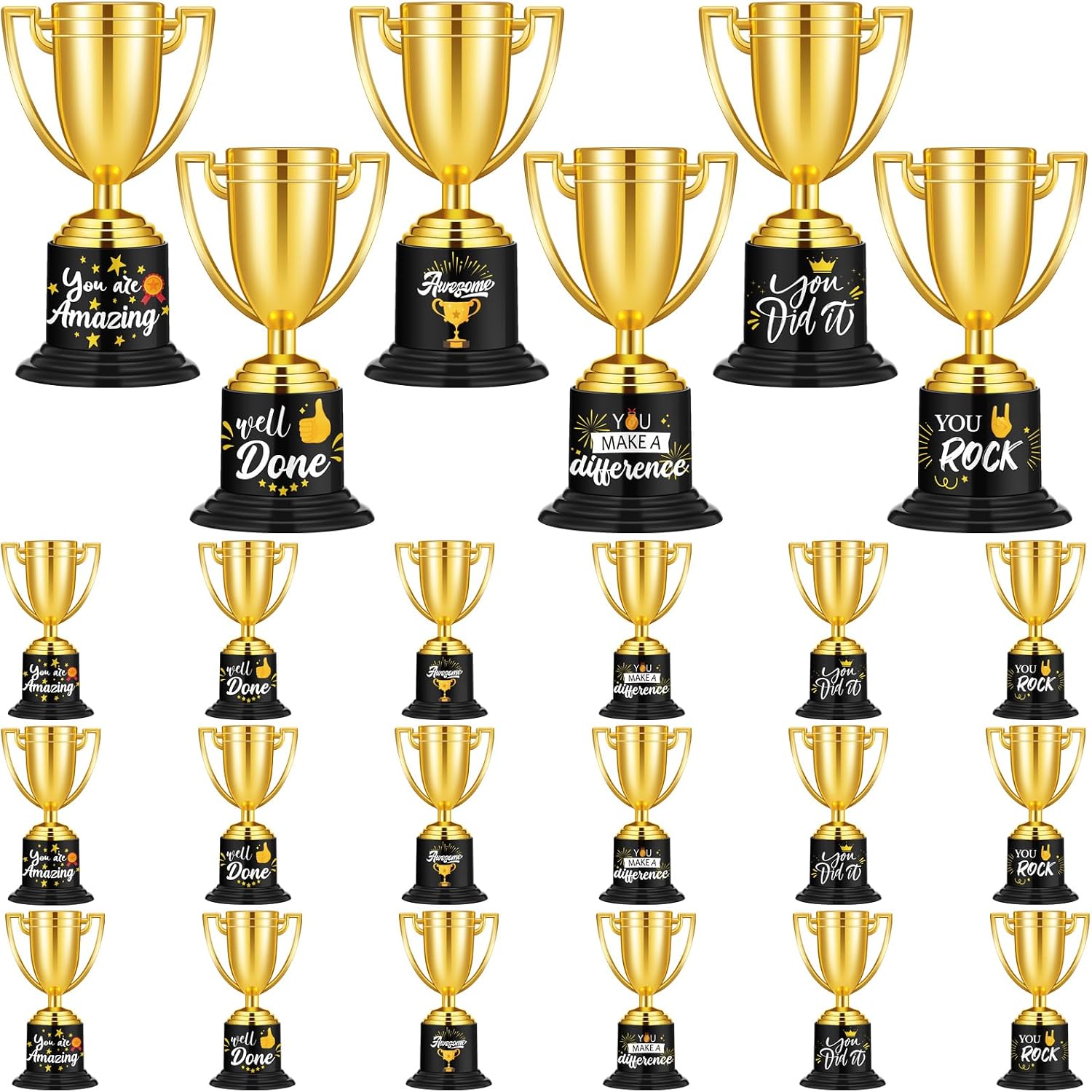 24 Pack Award Trophies Plastic Gold Trophy Awards,Cup | Kids Mini Funny Gold Trophy, Teacher Party Competitions Props