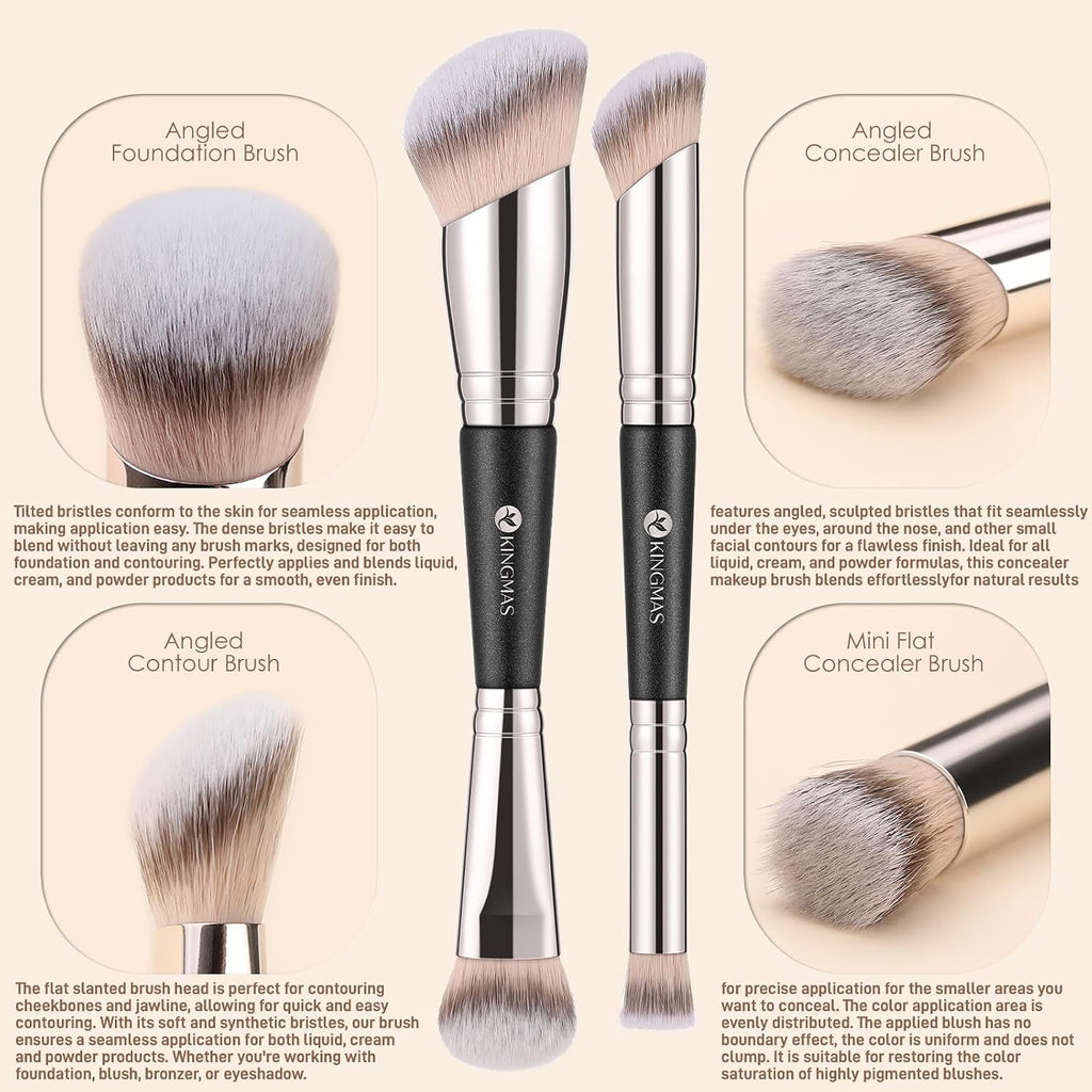 Foundation Concealer Brushes, 2Pcs Premium Duo-End Makeup Brush Set