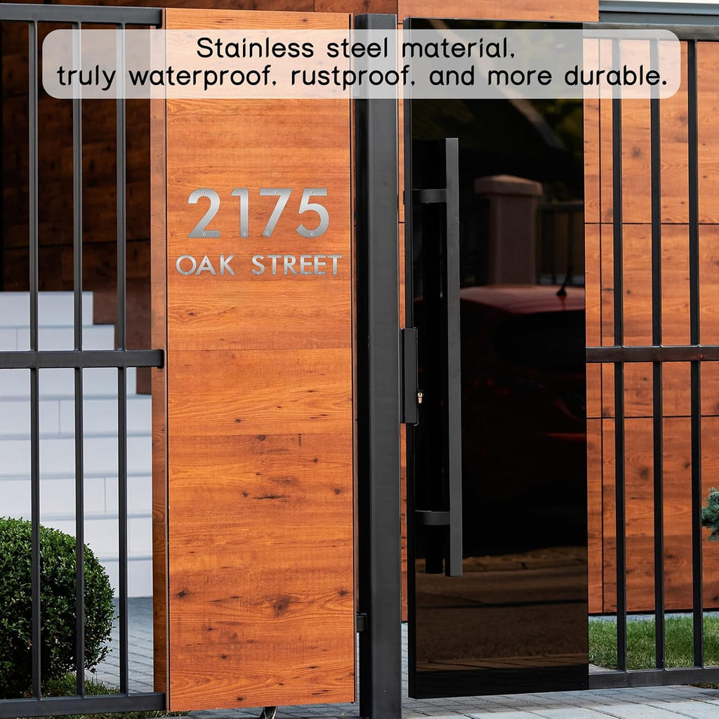 5 Inch Floating House Numbers and Metal Letters for Outdoor Signs, Modern 304 Stainless Steel Silver Address Numbers