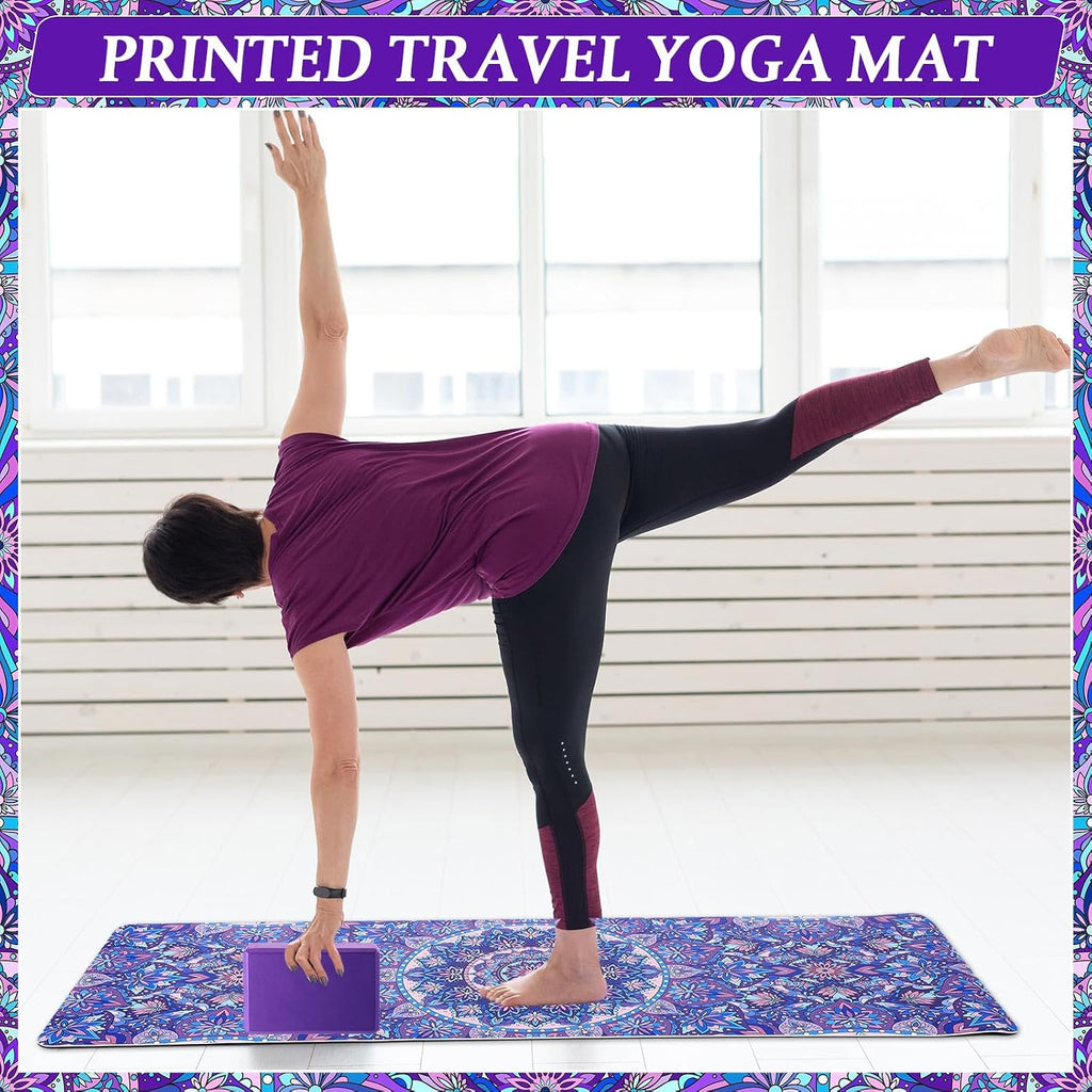 3 Pcs Yoga Mat Yoga Block 6 MM Thick Yogas Mat Non Slip with Carrying Strap Travel Mats for Exercise, Fitness