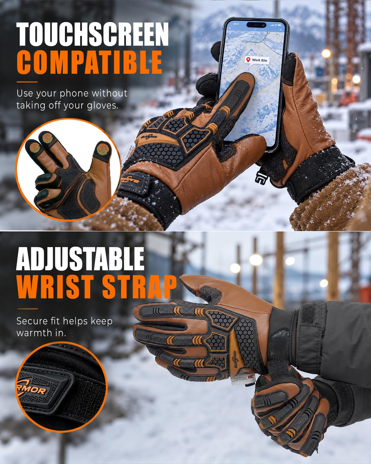 Winter Work Gloves for Men, Impact Mechanic, Insulated, Waterproof