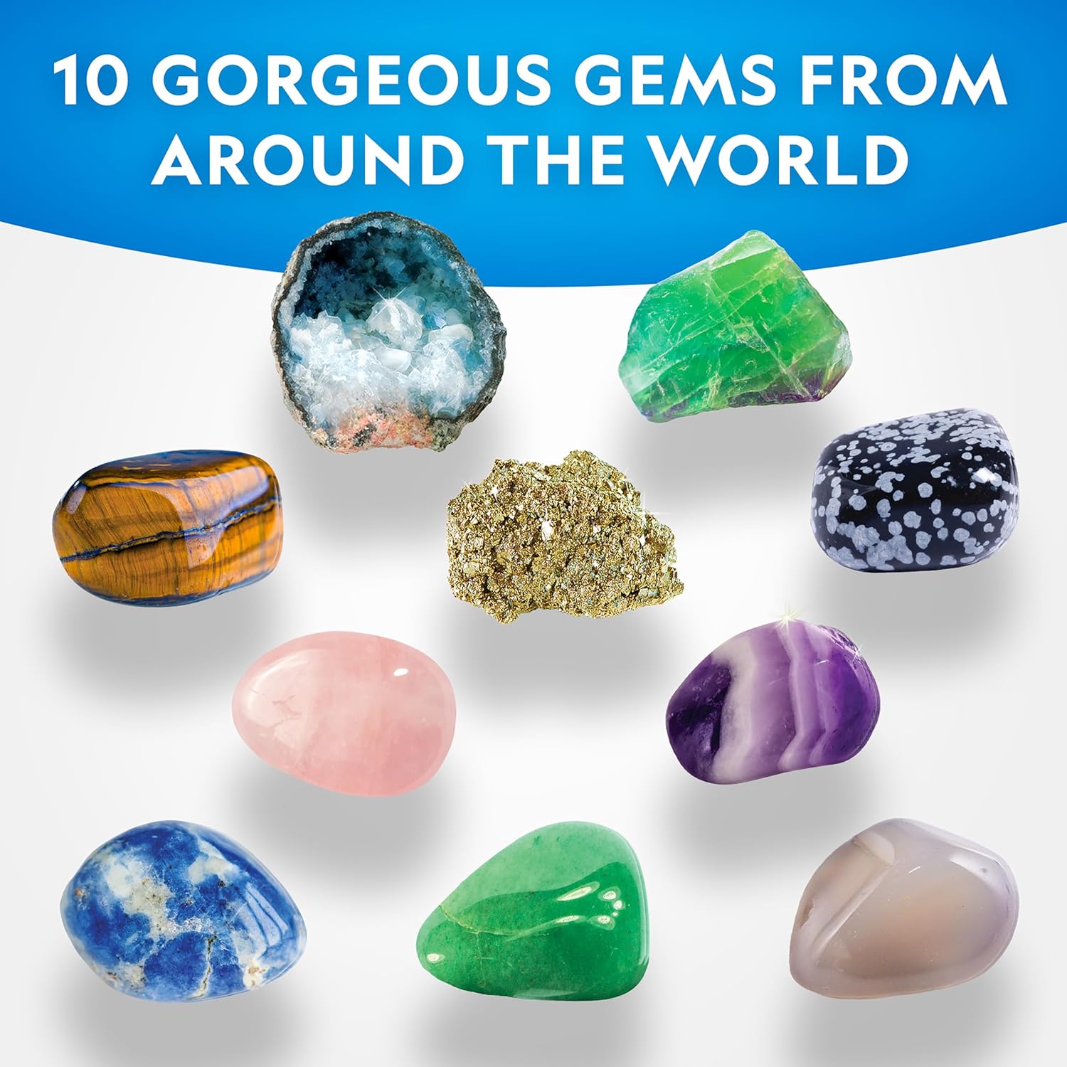National Geographic Gemstone Dig Kit with 10 Real Gemstones for Kids | Amethyst, Quartz & Tiger's Eye, Gem Mining