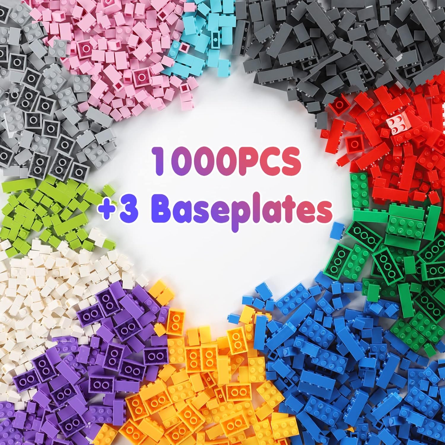 Building Blocks 1000 Pieces Classic Building Bricks Compatible with All Major Brands with 3 Baseplates Preschool