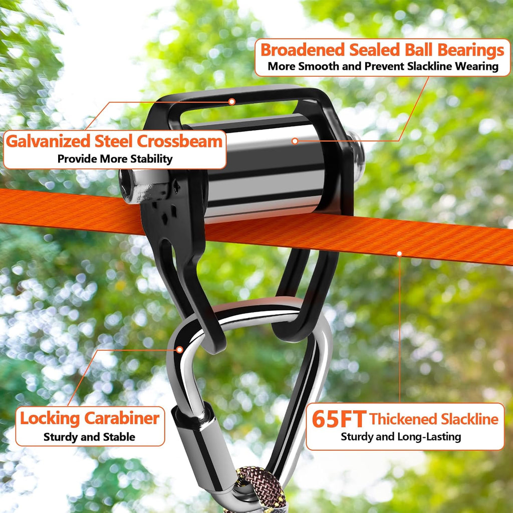 2-in-1 Zip Line Slackline Kit for Kids and Adults- Outdoor Play Equipment | Quick 5-Min Setup for Backyard Obstacle