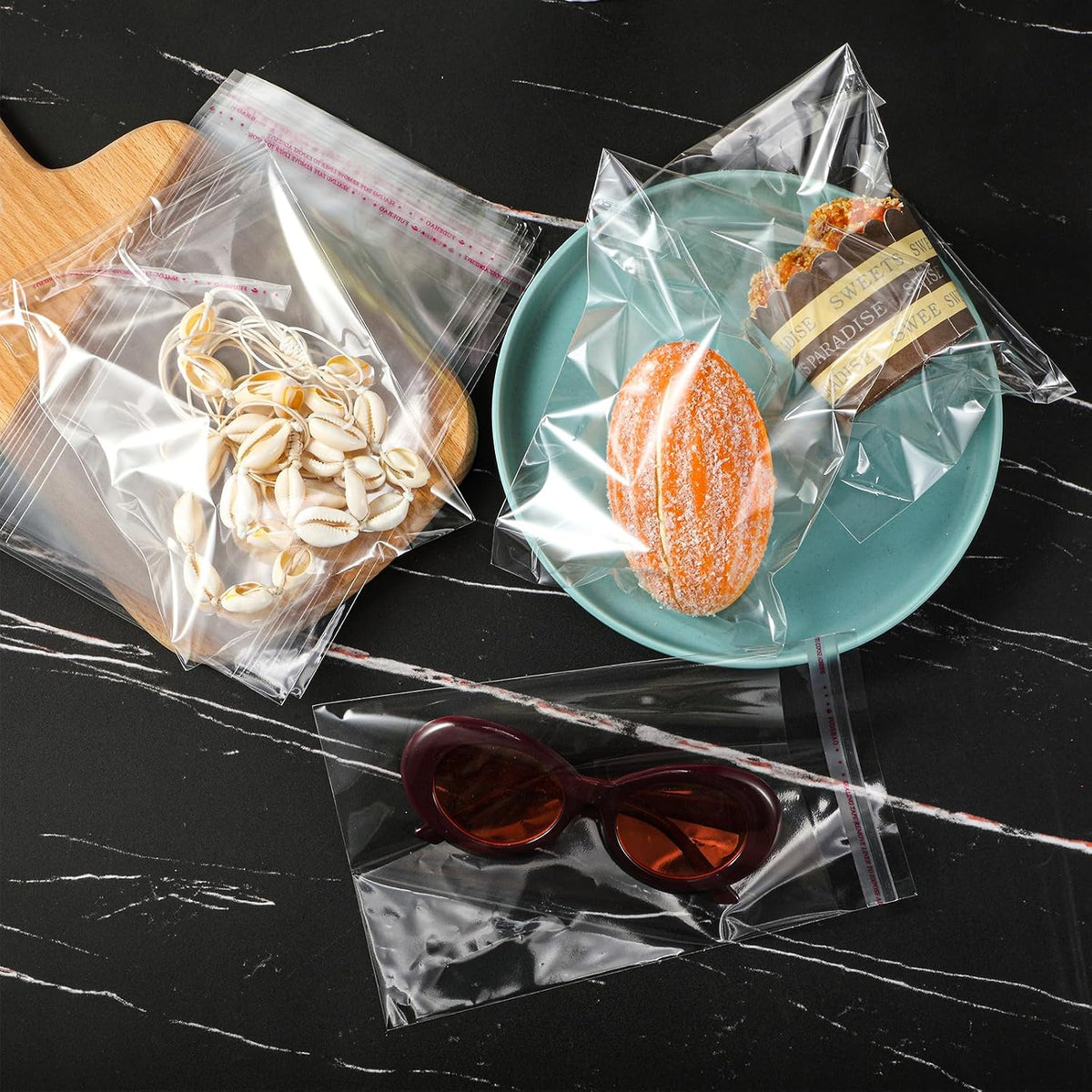 Clear Cellophane Bag Self Adhesive Sealing, 4 Size Cello, 240 Pieces