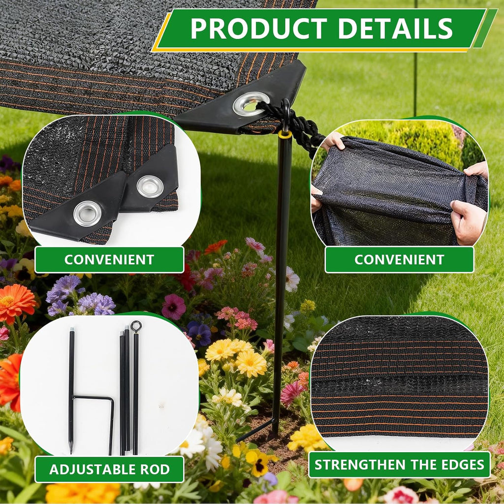 70% Garden Shade Cloth Kit 86''x 43'' Shade Cover for Raised Garden Bed Sunblock Shade Cloth with 4 Stakes, Rope, and