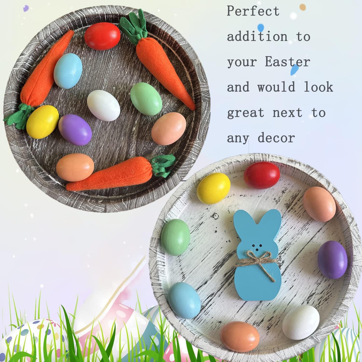 Easter Wooden Eggs Easter Decorations - 8 Colors Wood DIY Faux Egg Crafts Fake Chicken Egg Nesting Eggs Easter Home