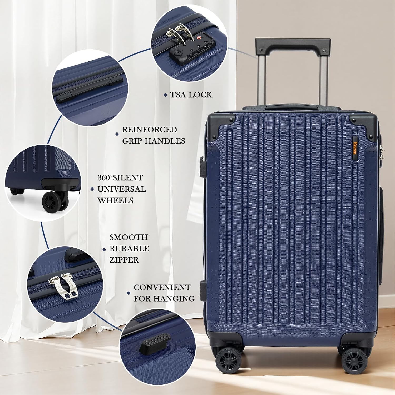 Luggage Sets 5 Piece，Hardside Luggage with Spinner Wheels, Lightweight ABS Hard Shell Travel Luggage with TSA Lock