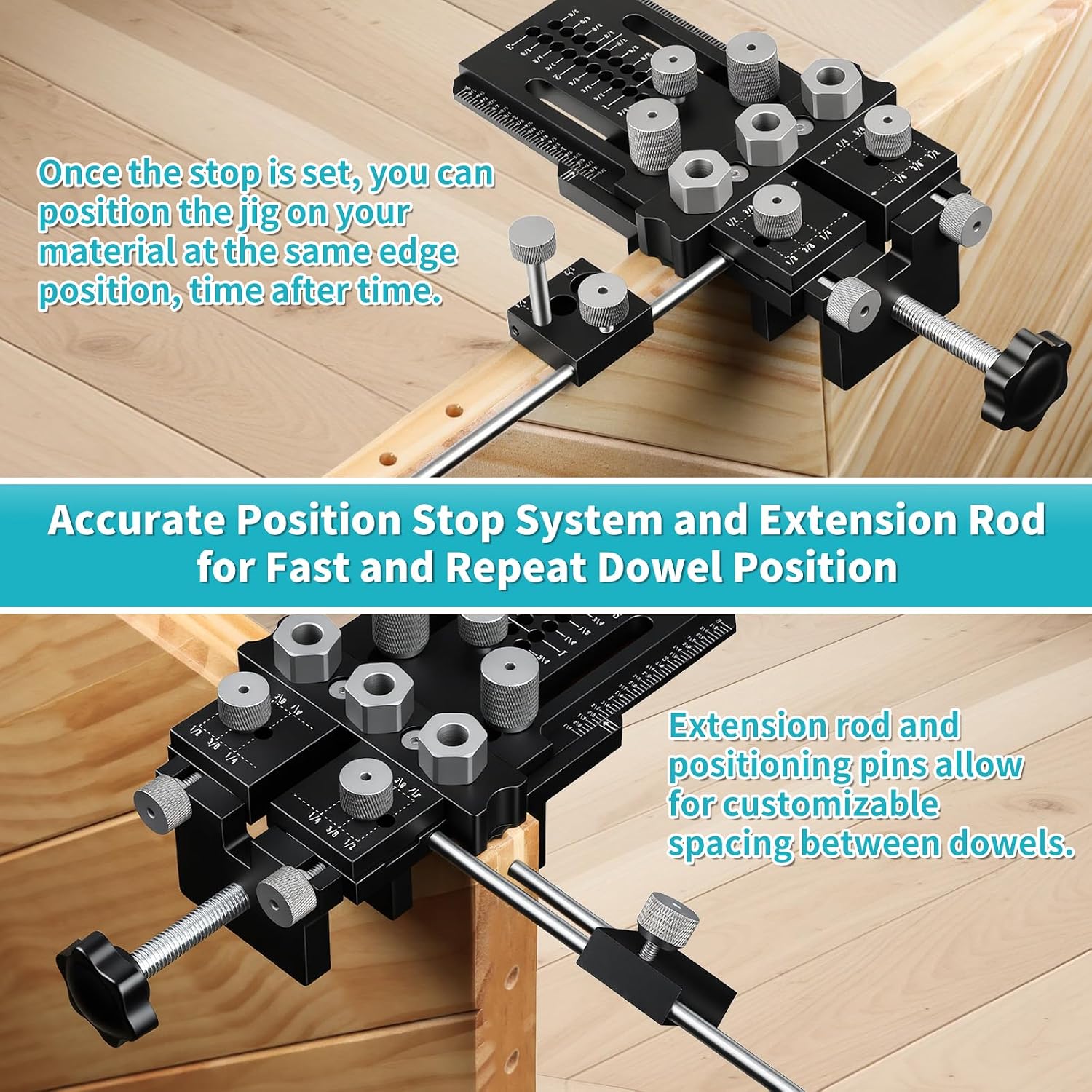 Dowel Jig Kit for Perfect Wood Joints, Self Centering Doweling Jig with 1/4 3/8 1/2 Drill Bushings & Bits