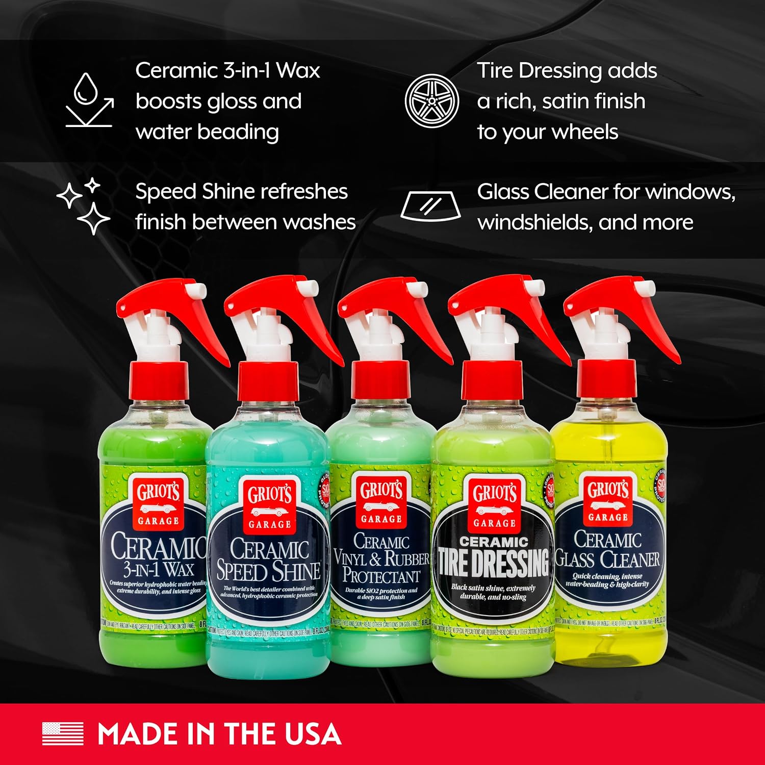 Ultimate Ceramic Detail Kit for Car Detailing, Includes 8oz Bottles of Ceramic 3-in-1 Wax, Speed Shine Detailer, Tire