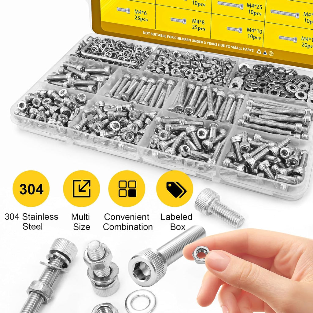 490PCS M4 Socket Screws Assortment Kit, M4x6/8/10/12/16/20/25/30 mm