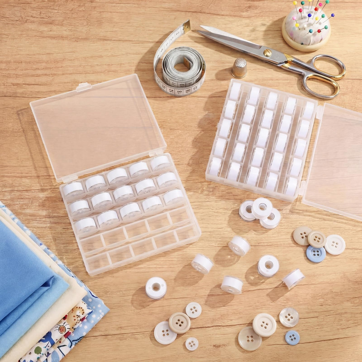 White 50 Prewound Bobbins Compatible with Brother Machines
