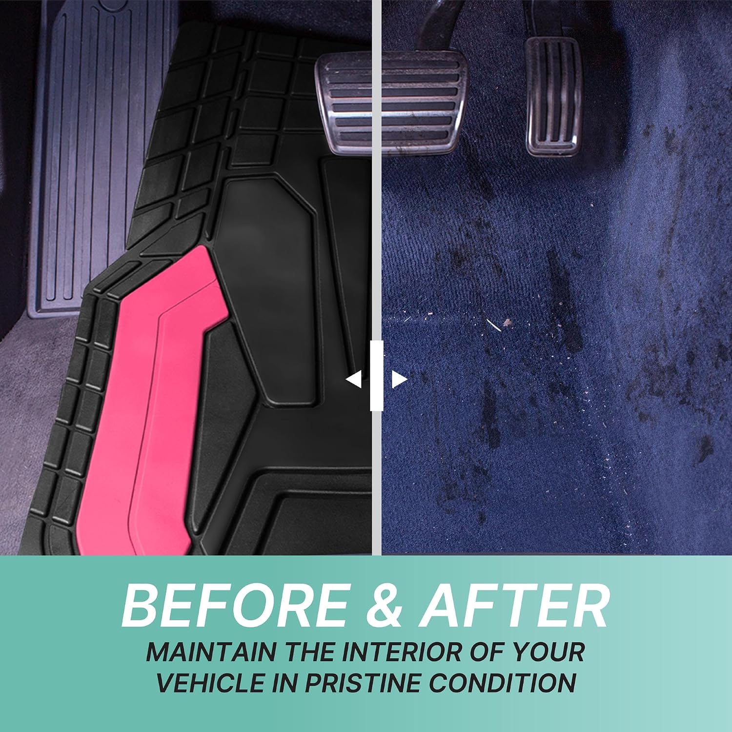 Heavy-Duty Rubber Floor Mats for Cars - Stripe Design, Universal Fit Full Set, Climaproof, Trimmable for Most Sedan