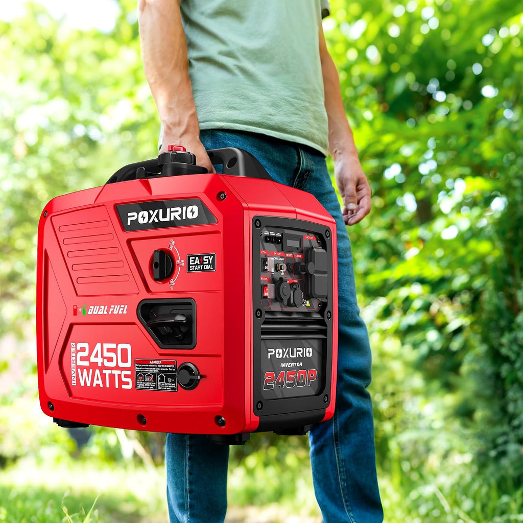 2450-Watt Dual Fuel Inverter Generator for Home Use, 1.6Gallon Large Fuel Tank Up to 8.3 Hours Use, 120V Gas Powered