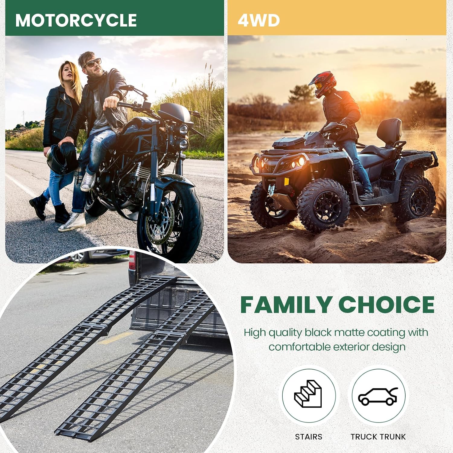10ft Motorcycle Ramp - 600lb Capacity - Portable Loading Ramp for Motorcycles, Dirt Bikes, Bicycles - 120"x11.6"