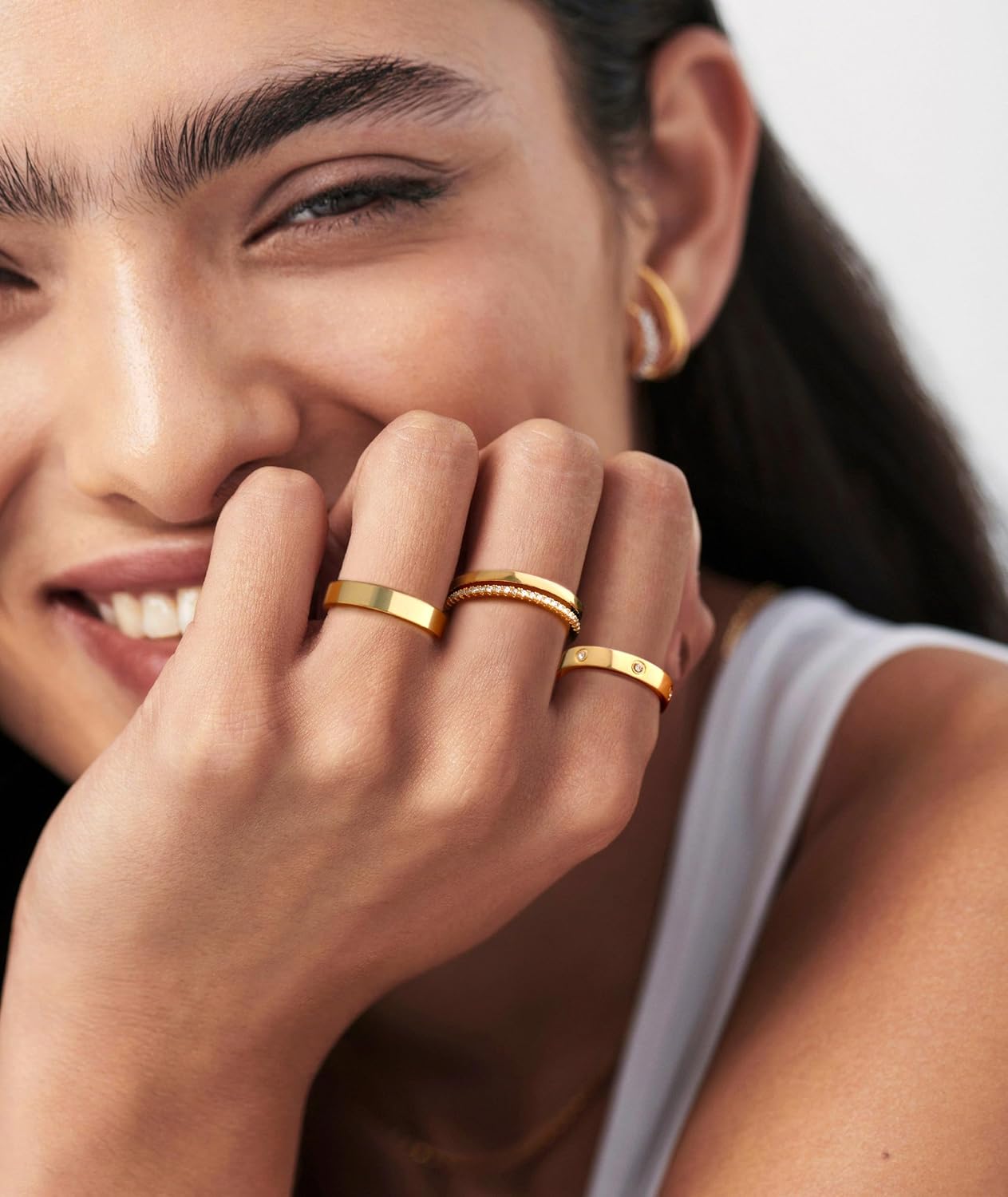 Gold Rings for Women Non Tarnish Dainty 14K Gold Plated Stackable Rings for Women Cubic Zirconia Ring Set Wedding