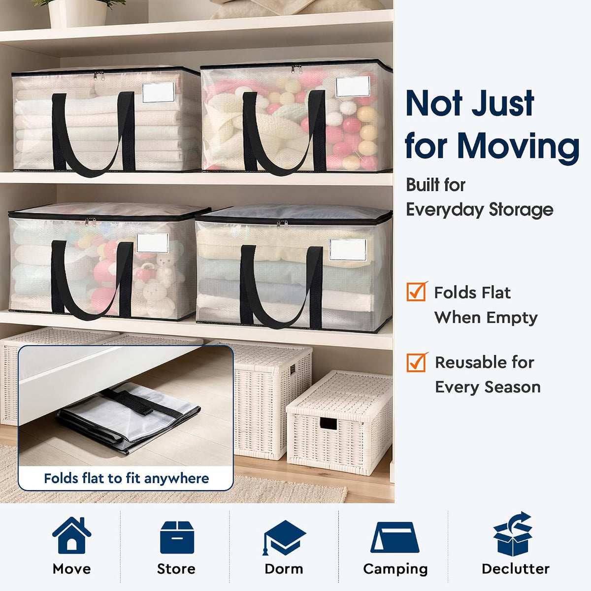 Moving Bags, Heavy Duty Storage Bags for Clothes, 4 Pack 93L