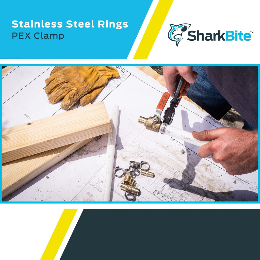 SharkBite 3/4 Inch Clamp Ring, Stainless Steel Plumbing Fitting, PEX Pipe, PE-RT, UC955A