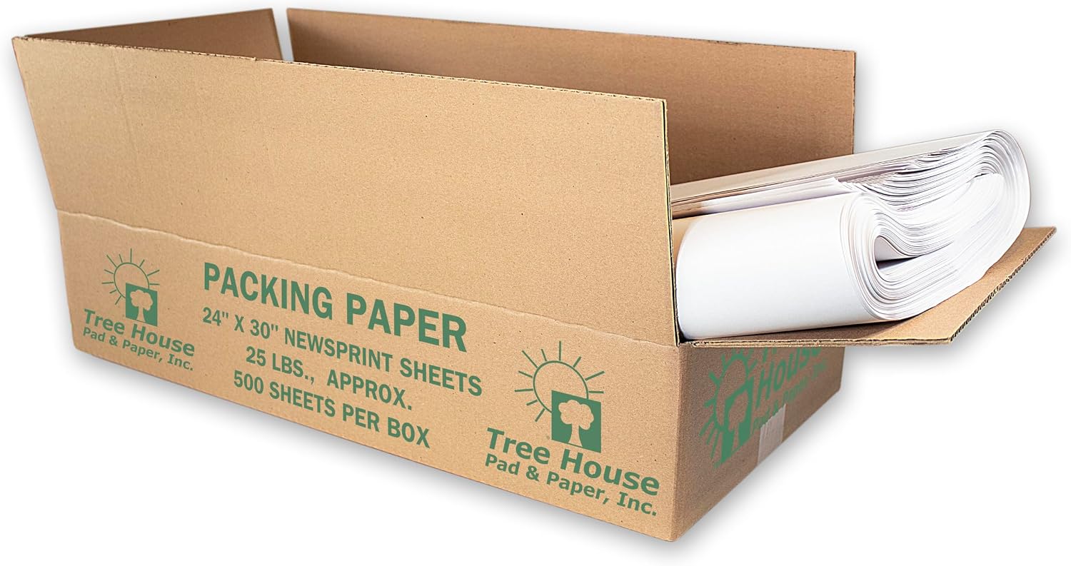 Tree House Packing Paper for Moving – 25lbs - 500 Newsprint Packing Paper Sheets – 24” x 30” Paper for Packing