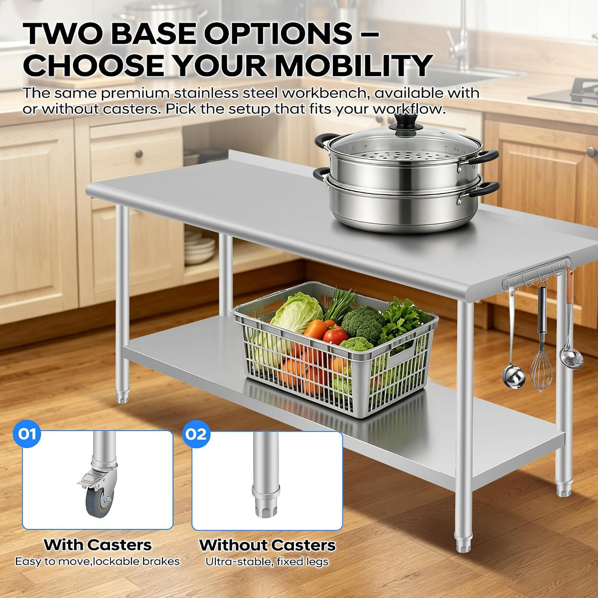 Stainless Steel Work Table with Backsplash, 24 x 60 Inch Prep Table