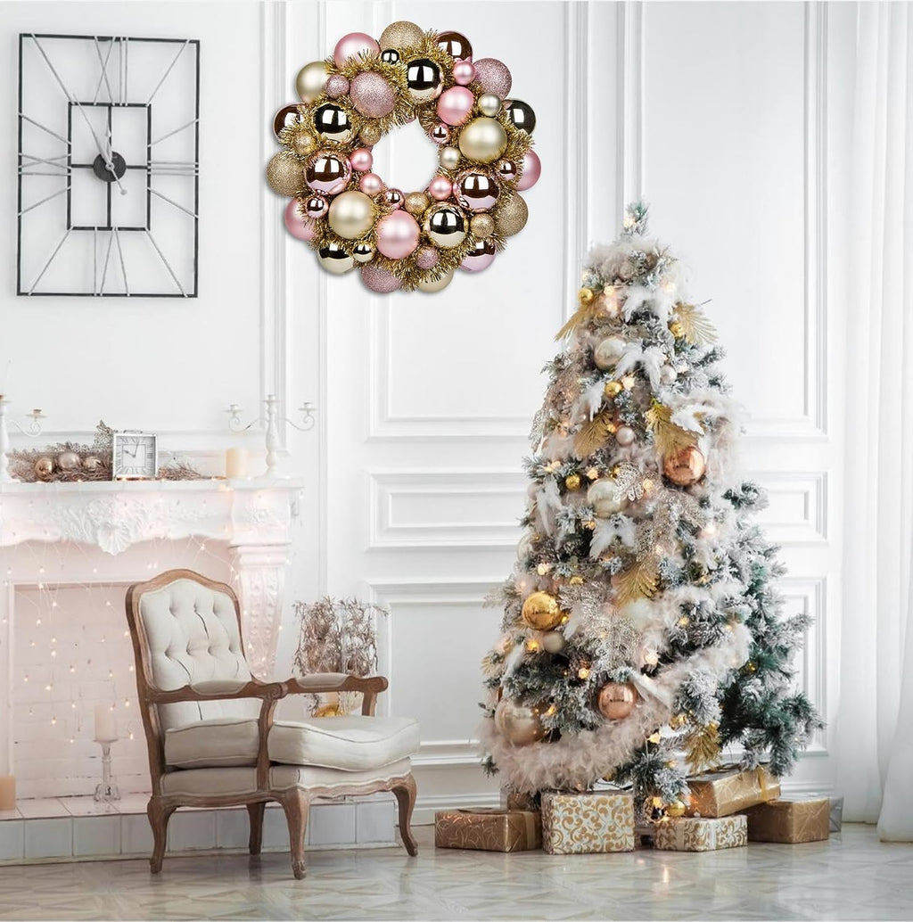 Christmas Ball Wreath 13" Xmas Wreaths Ornaments Glitter Thicken Shatterproof Garland Decoration for Door Wall Mantel