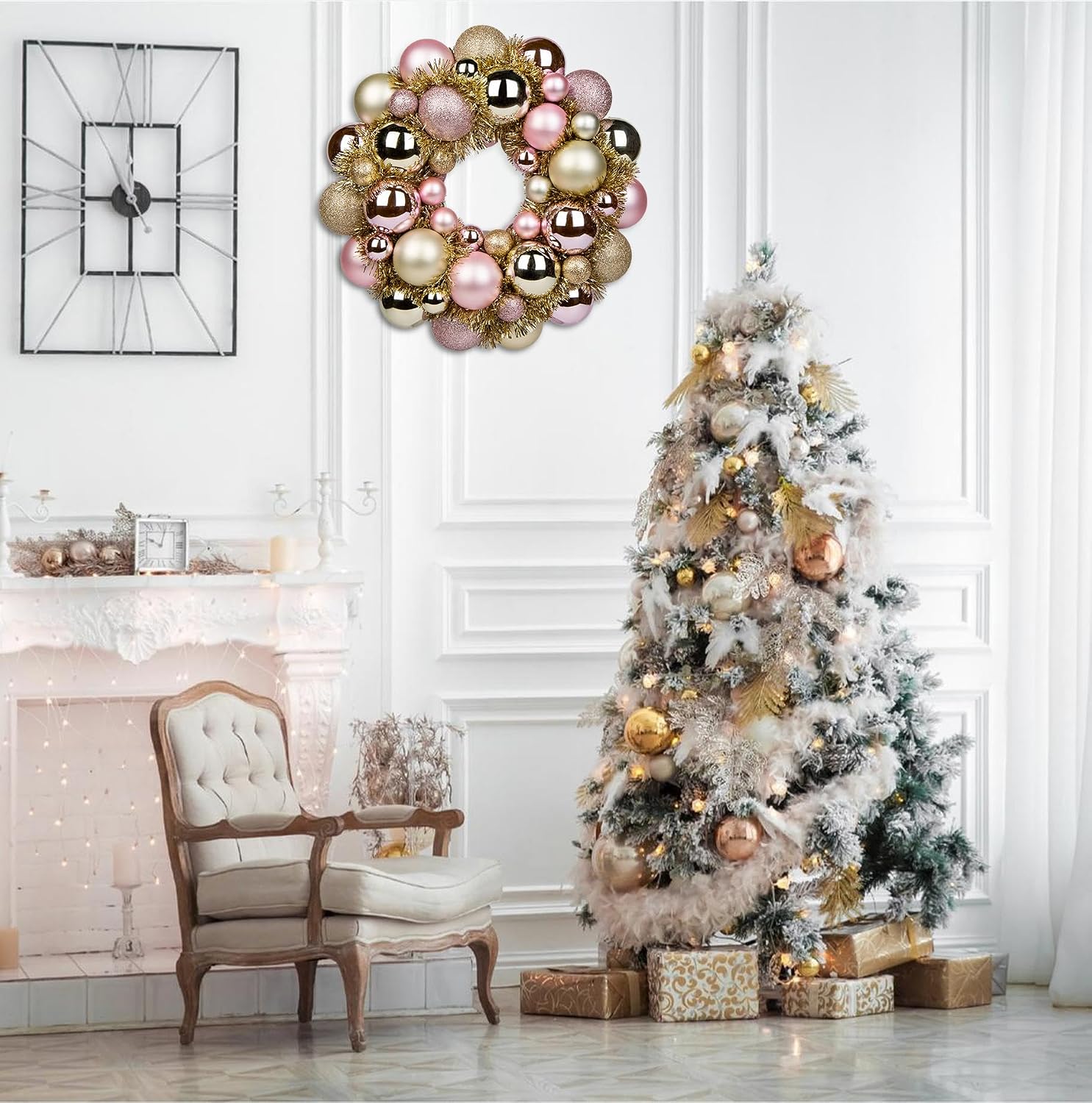 Christmas Ball Wreath 13" Xmas Wreaths Ornaments Glitter Thicken Shatterproof Garland Decoration for Door Wall Mantel