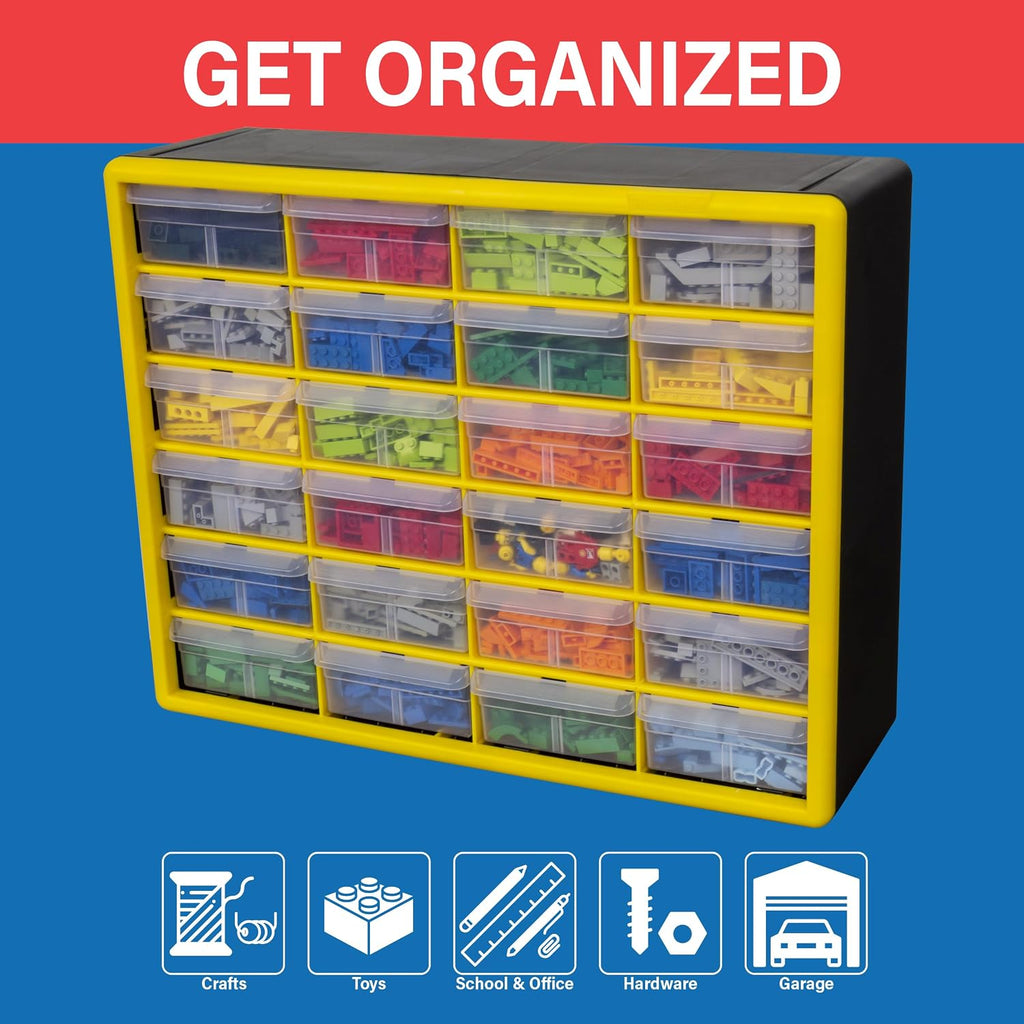 24-Drawer Plastic Storage Cabinet, 20"W x 6"D x 16"H, Black