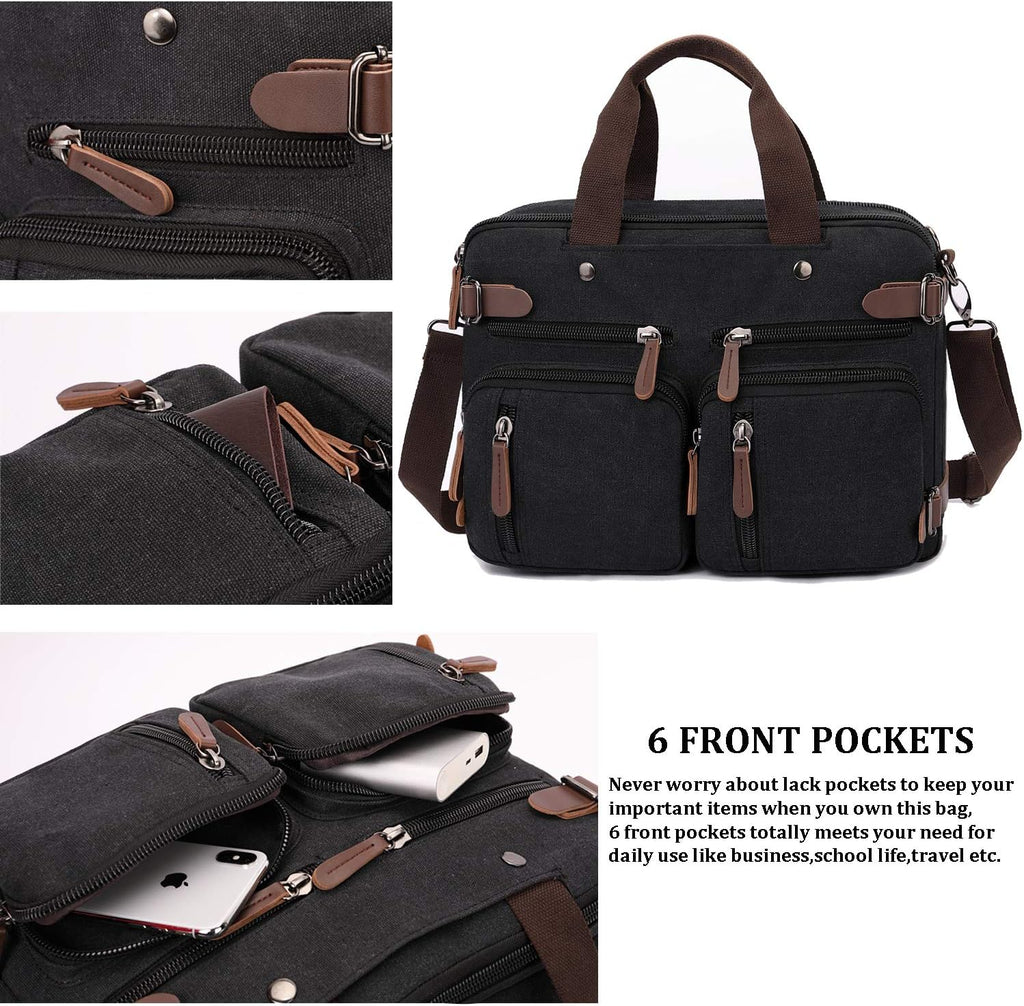 3 In 1 Canvas Convertible Laptop Bag for Men Women, 17.3 inch Laptop Messenger Bag Work Briefcase, Computer Shoulder